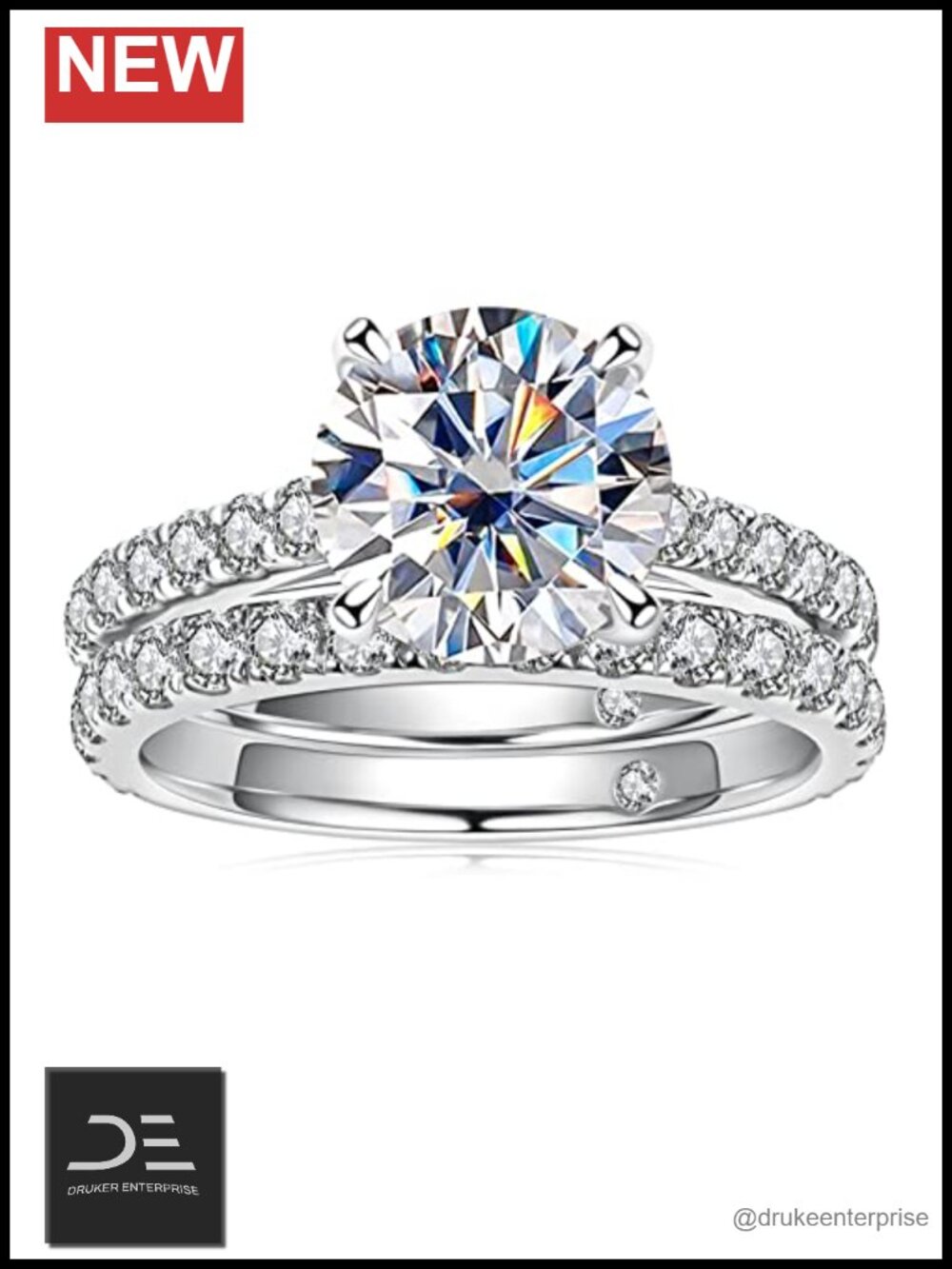Moissanite Engagement Ring Bridal Set 925 Sterling Silver 3CT VVS1 D Color